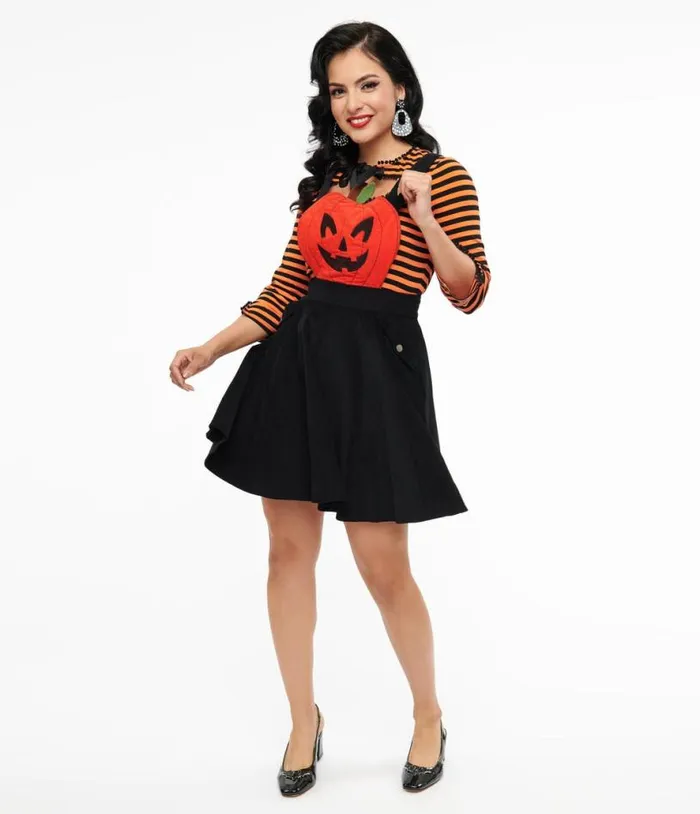 1950s Black and Orange JackOLantern Pinafore ClothingHalloween Unique Vintage Skirts 1950s Black and Orange JackOLantern Pinafore ClothingHalloween Unique Vintage Skirts
