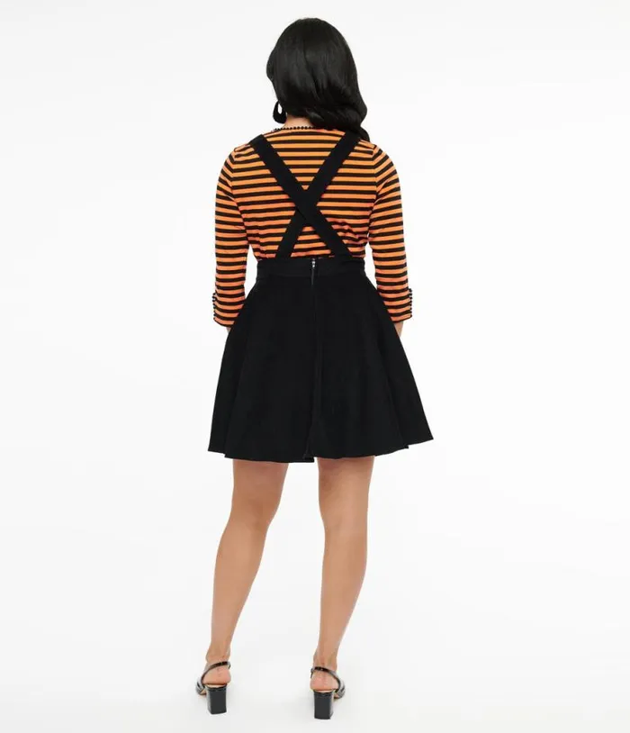 1950s Black and Orange JackOLantern Pinafore ClothingHalloween Unique Vintage Skirts