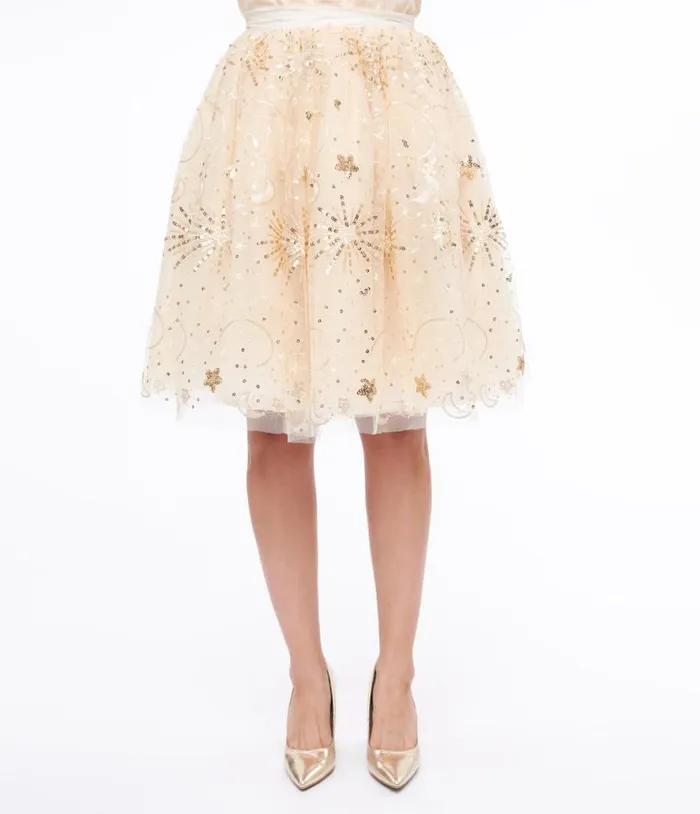 1950s Gold Glitter Celestial Tulle Sweetie Pie Flare Skirt Clothing Unique Vintage Skirts
