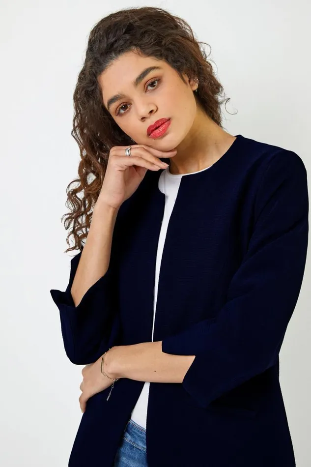 34 Sleeve Textured Longline Jacket Women Roman Occasionwear