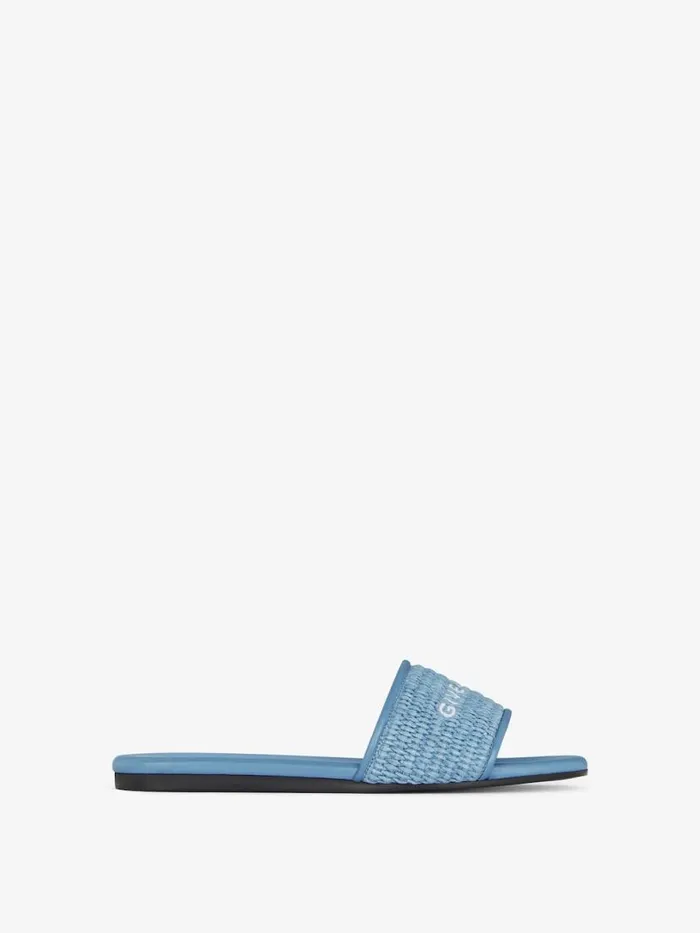 4g Flat Mules In Raffia Denim Blue Women Givenchy Slides and Sandals
