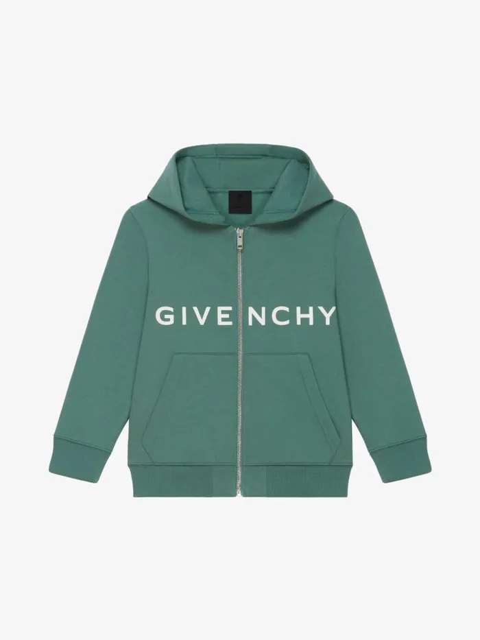 4g Hooded Cardigan In Fleece Greyish Green Kids Givenchy