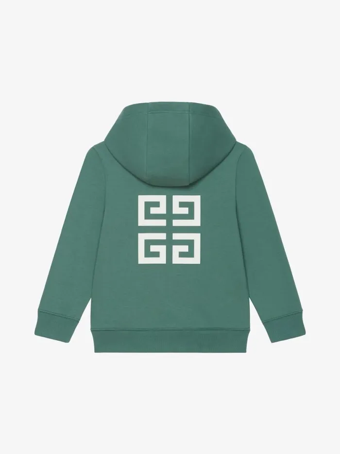 4g Hooded Cardigan In Fleece Greyish Green Kids Givenchy