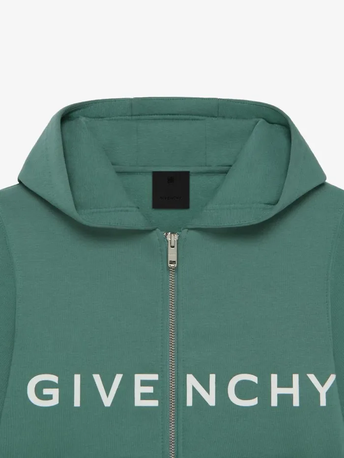 4g Hooded Cardigan In Fleece Greyish Green Kids Givenchy