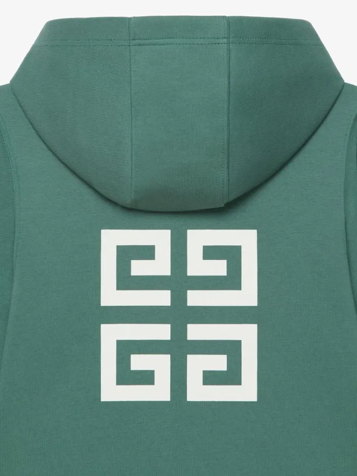 4g Hooded Cardigan In Fleece Greyish Green Kids Givenchy
