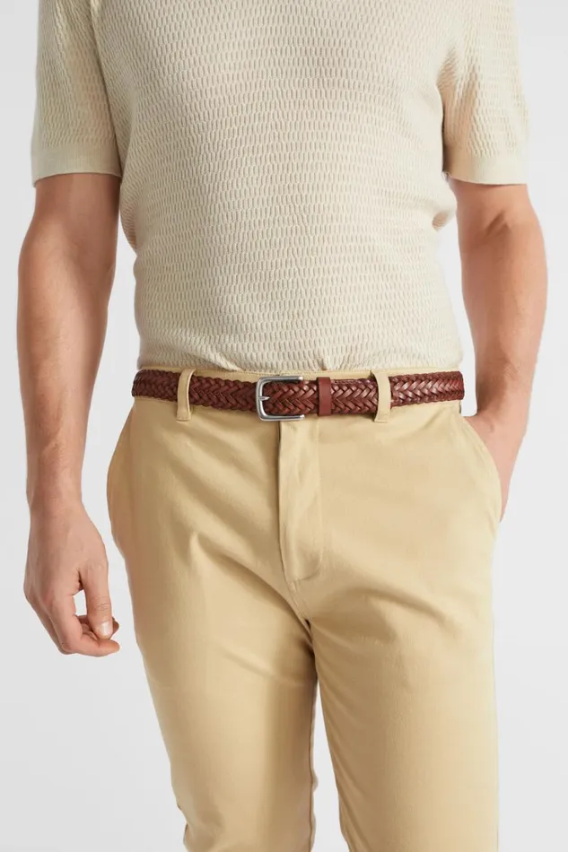 Accessories Man Seed Heritage Braided Leather Belt Tan