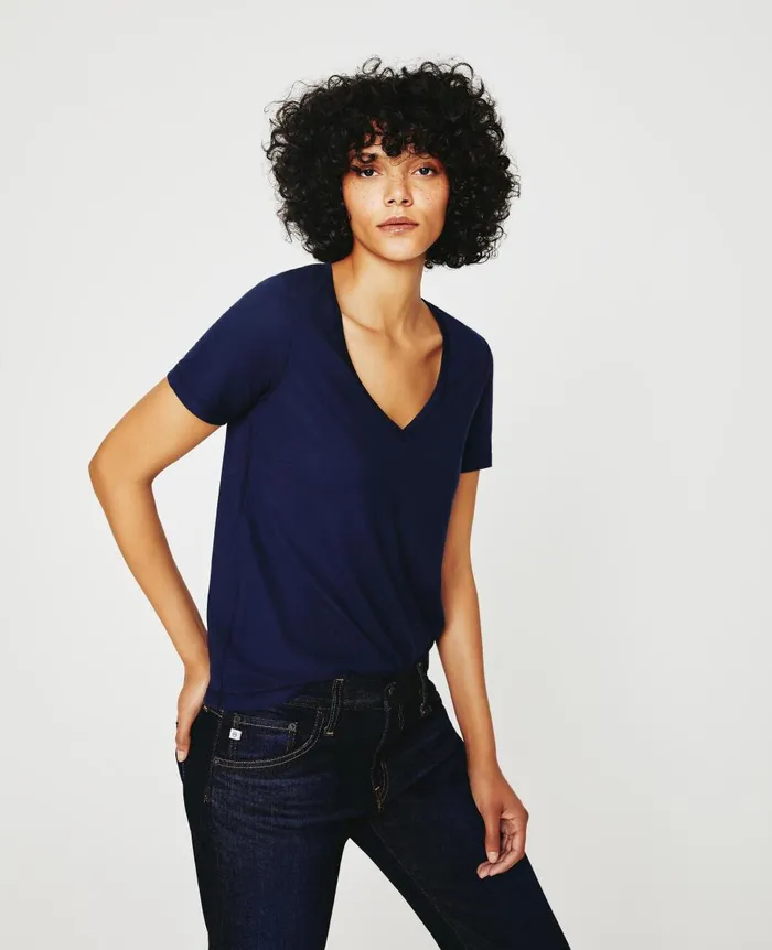 AG Jeans Jagger Vee Deep Navy Women Tees and Tanks