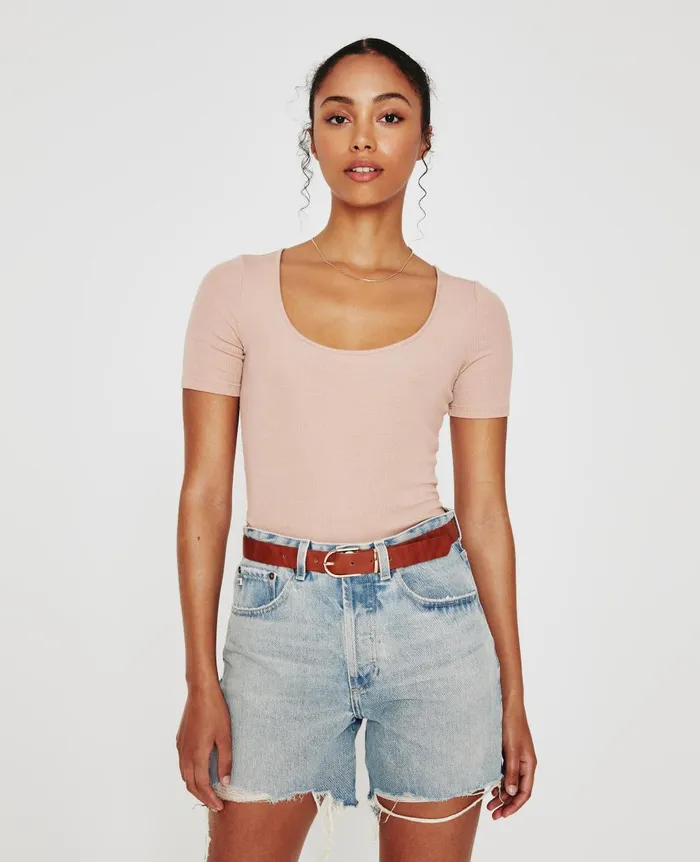 AG Jeans Jaxon Scoop Rose Cloud Women Tops and Shirts