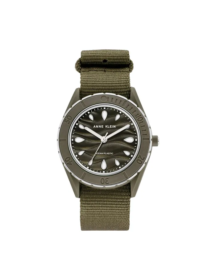Anne Klein Consider It Solar Recycled Ocean Plastic Woven Strap Watch Silvertone Women Watches 038 Jewelry