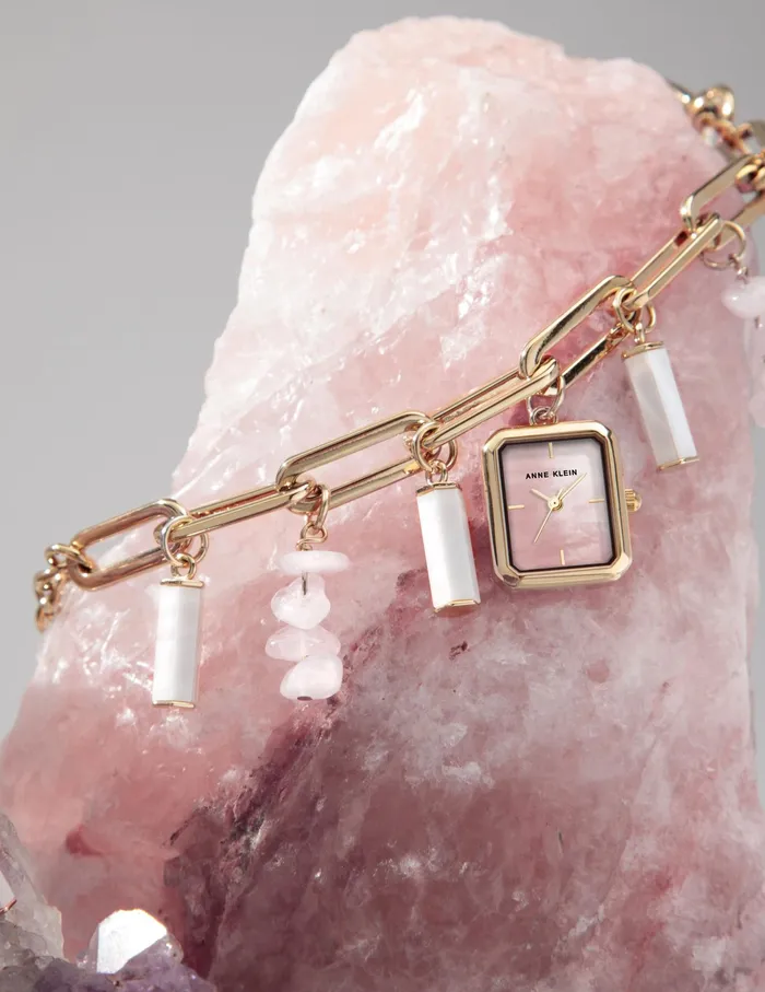 Anne Klein Gemstone Charm Bracelet Watch Rose Quartz Women Watches 038 Jewelry