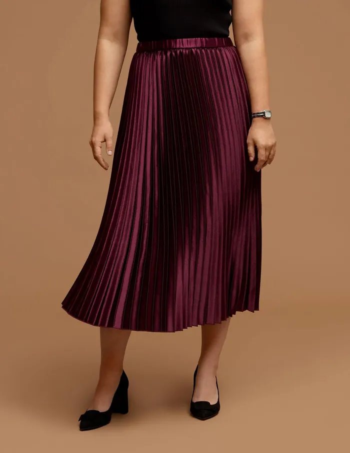 Anne Klein Plus Size Pull On Pleated Skirt Chianti Women Clothing