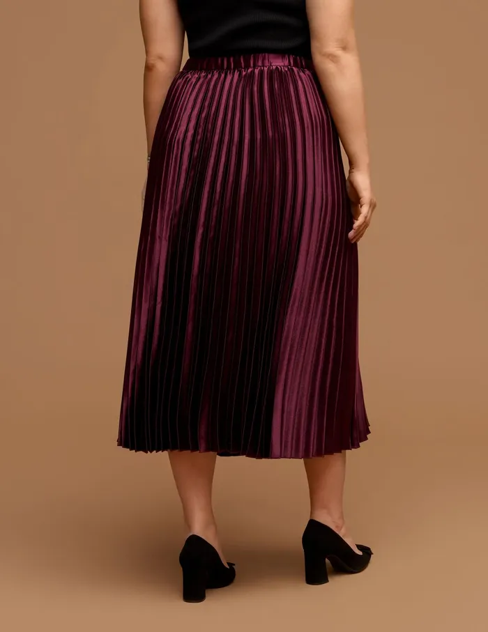 Anne Klein Plus Size Pull On Pleated Skirt Chianti Women Clothing