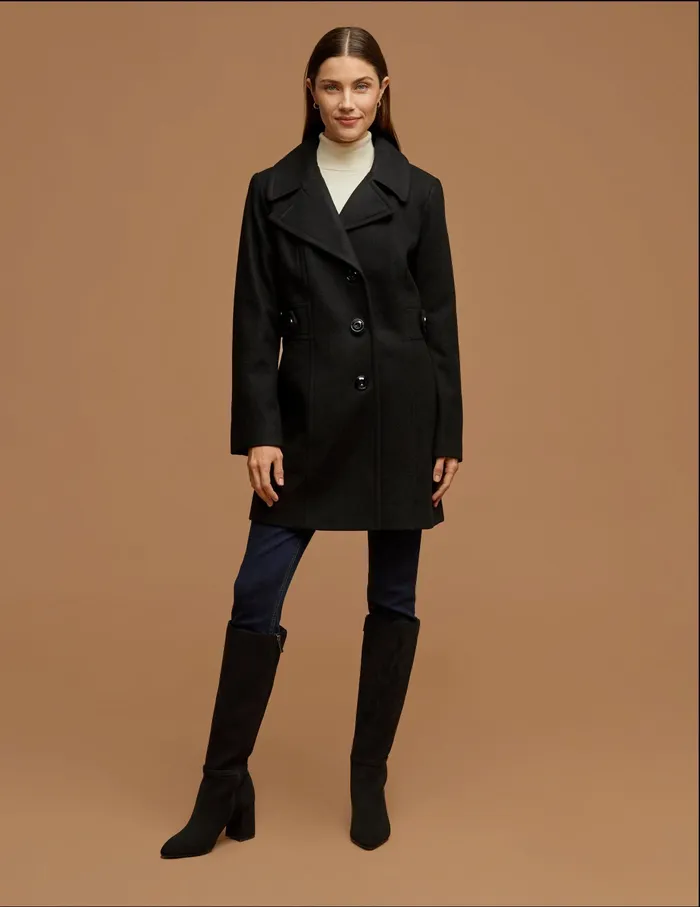Anne Klein Wool Coat With Buttons Black Women Clothing