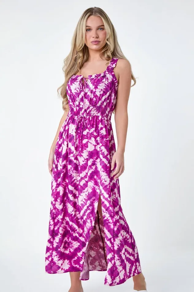 Aubergine Petite TieDye Print Midi Dress Women Roman Dresses