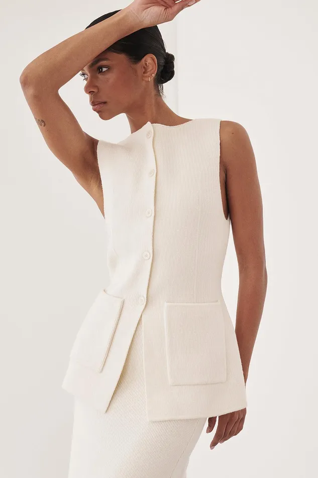 AVA CREAM LONGINE KNIT VEST Women DISSH Vests