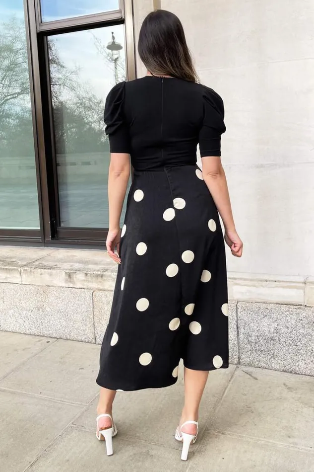 AX Paris Black And Cream Polka Dot 2 In 1 Wrap Over Midi Dress Dresses