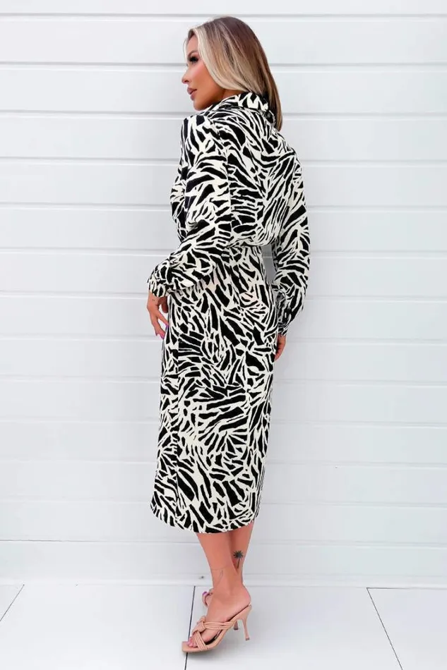 AX Paris Black And Stone Printed Midi Wrap Dress Dresses