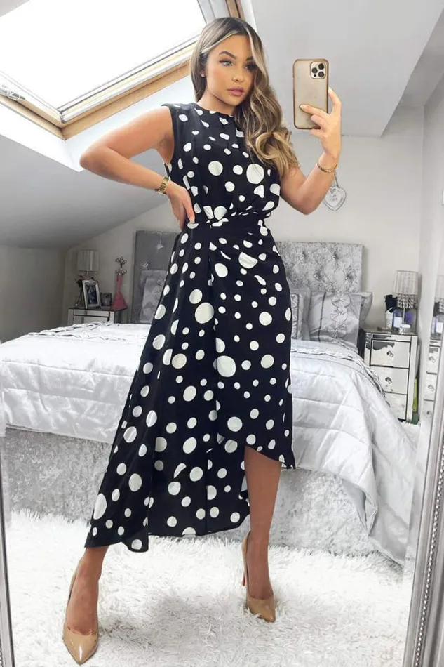 AX Paris Black And White Polka Dot Gathered Midi Dress Dresses