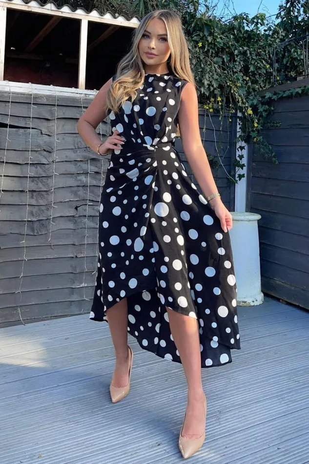 AX Paris Black And White Polka Dot Gathered Midi Dress Dresses