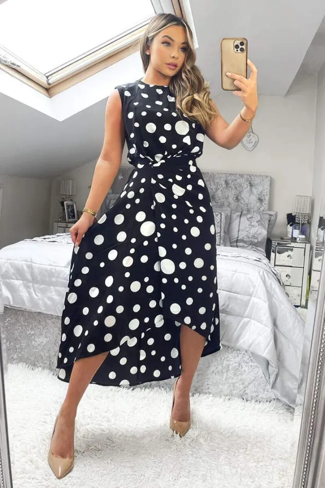 AX Paris Black And White Polka Dot Gathered Midi Dress Dresses