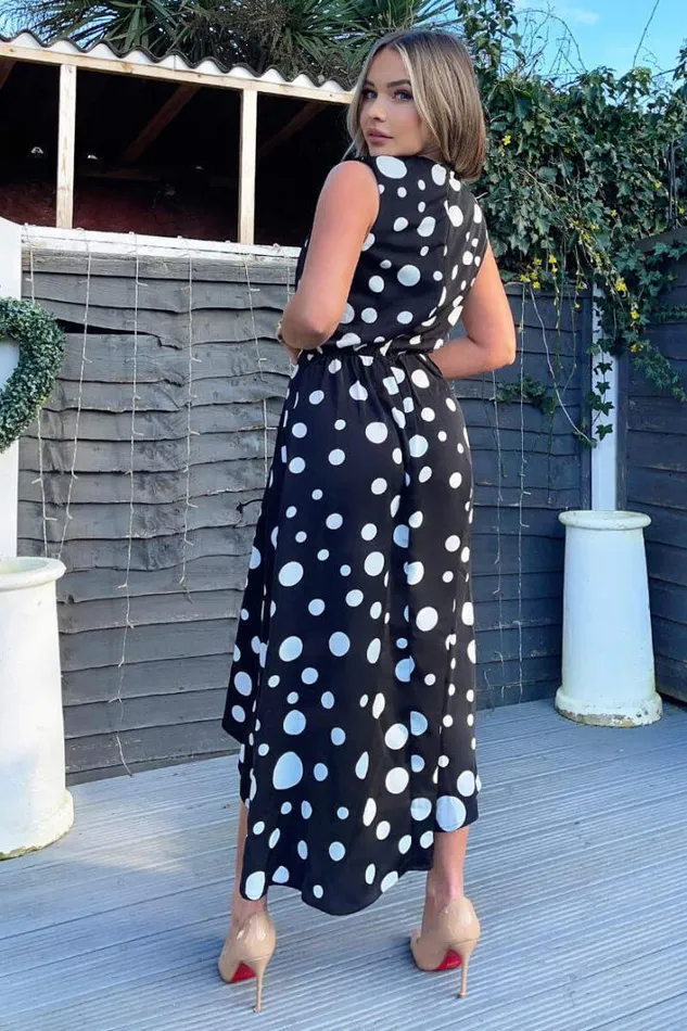 AX Paris Black And White Polka Dot Gathered Midi Dress Dresses