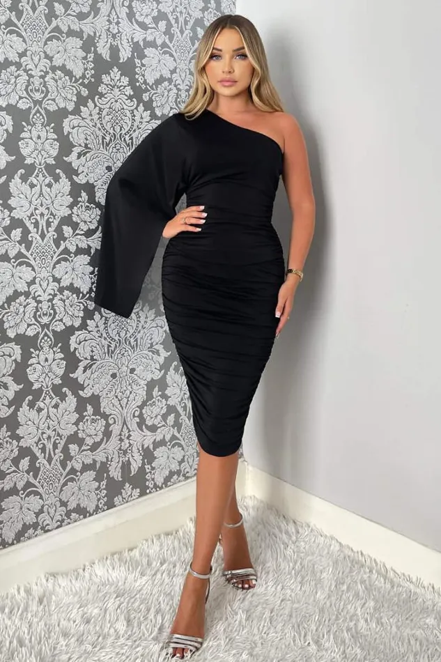 AX Paris Black Drape Sleeve Bodycon Midi Dress Dresses