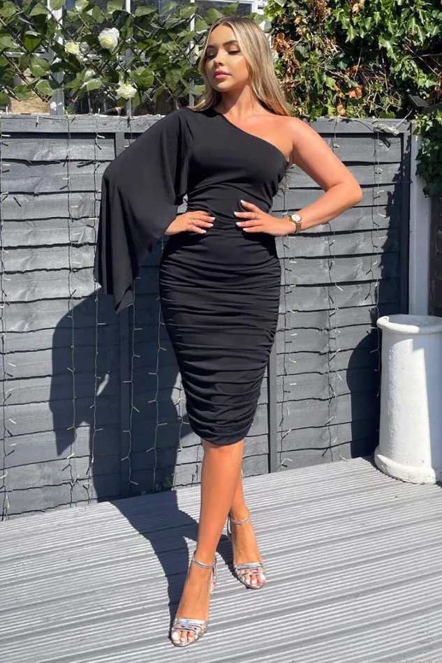 AX Paris Black Drape Sleeve Bodycon Midi Dress Dresses