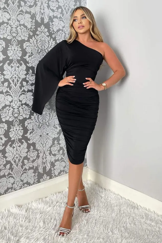 AX Paris Black Drape Sleeve Bodycon Midi Dress Dresses