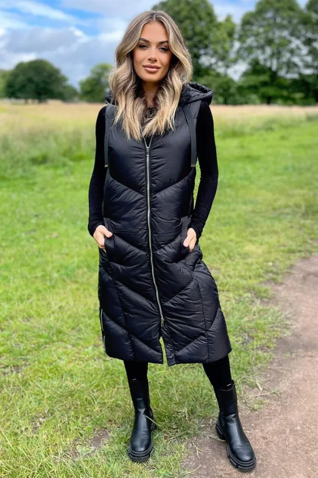 AX Paris Black Hooded Puffer Gilet Coats and Jackets