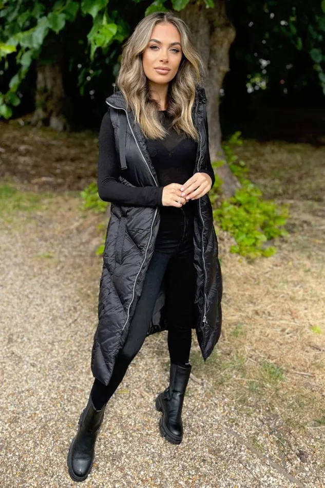 AX Paris Black Hooded Puffer Gilet Coats and Jackets