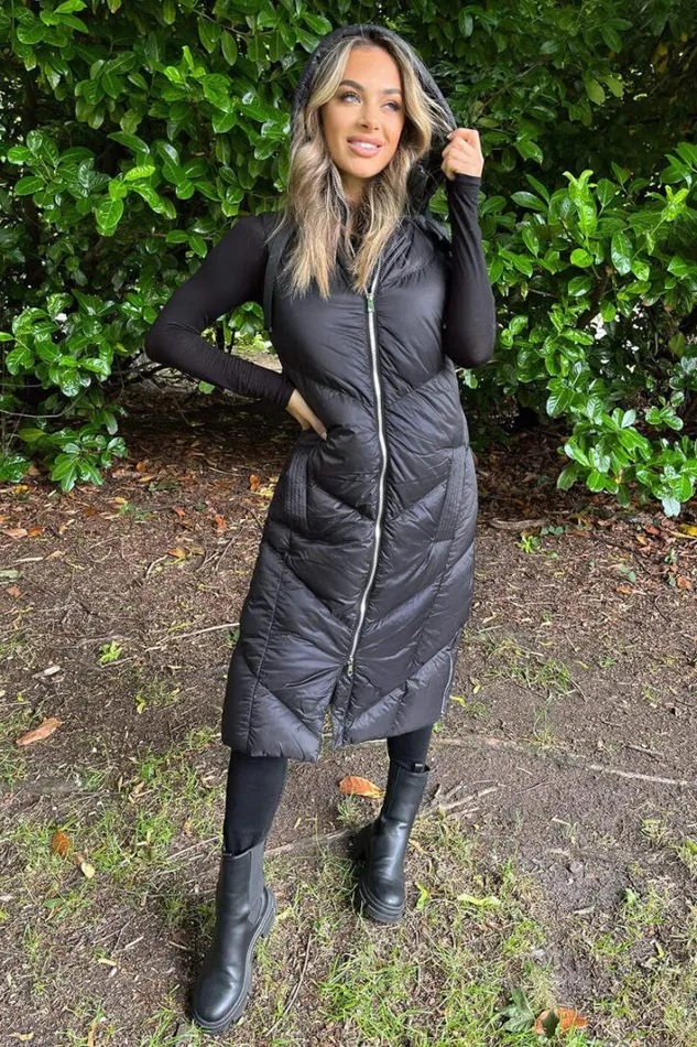 AX Paris Black Hooded Puffer Gilet Coats and Jackets
