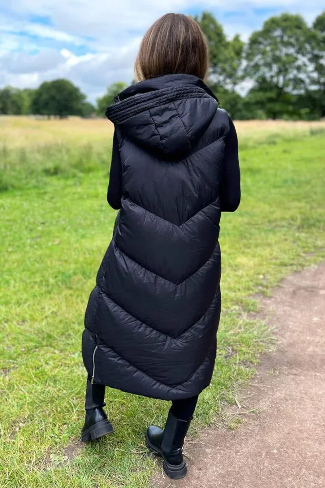 AX Paris Black Hooded Puffer Gilet Coats and Jackets