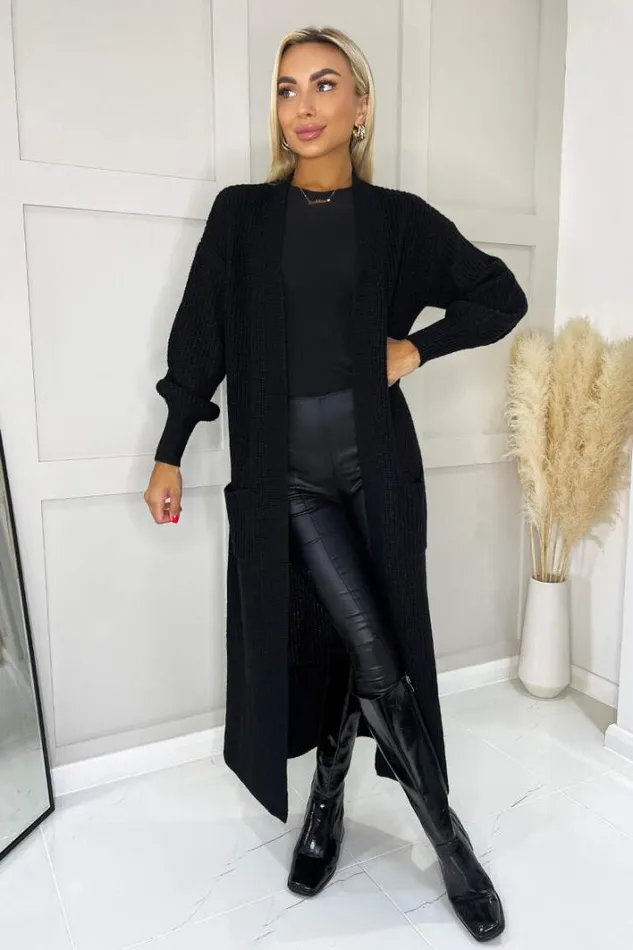 AX Paris Black Maxi Knitted Cardigan Knitwear
