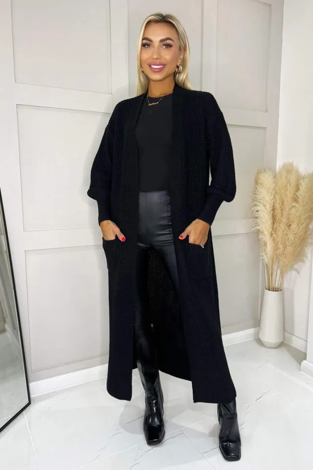 AX Paris Black Maxi Knitted Cardigan Knitwear