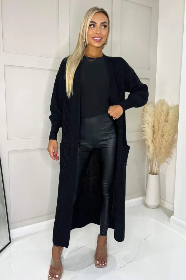 AX Paris Black Maxi Knitted Cardigan Knitwear