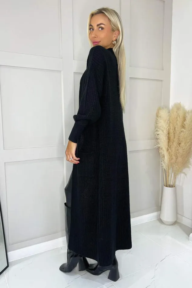 AX Paris Black Maxi Knitted Cardigan Knitwear