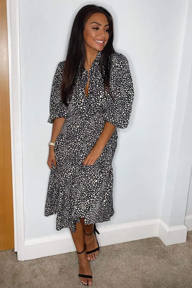 AX Paris Black Printed Button Up Swing Midi Dress Midi Dresses