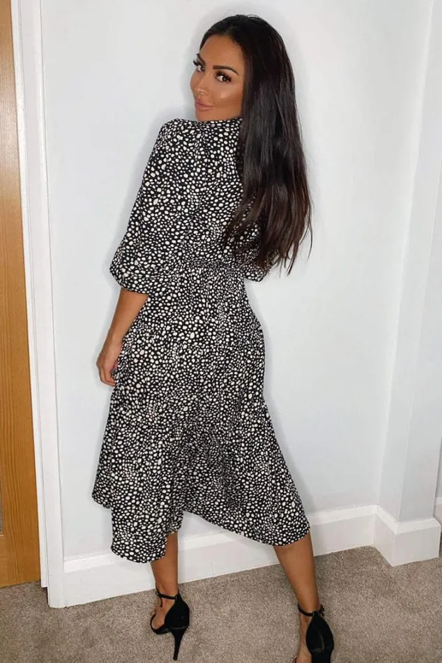 AX Paris Black Printed Button Up Swing Midi Dress Midi Dresses