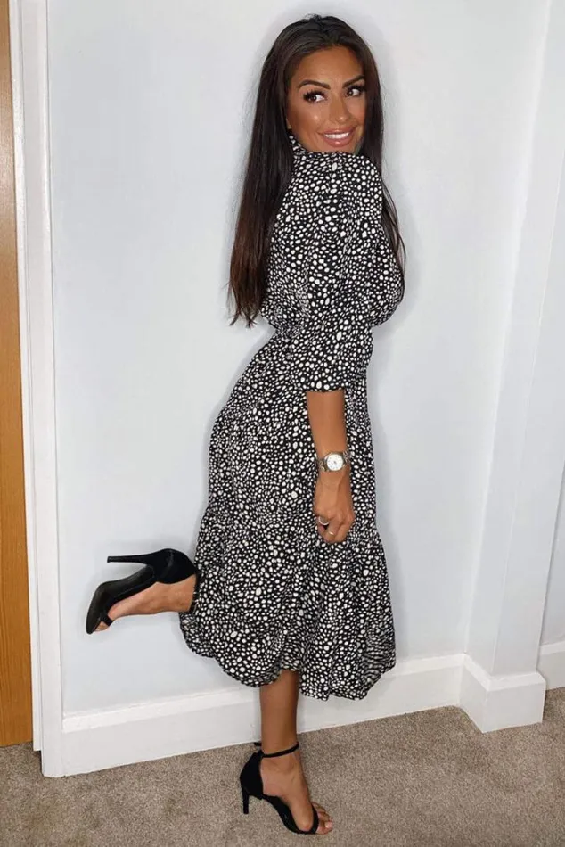 AX Paris Black Printed Button Up Swing Midi Dress Midi Dresses