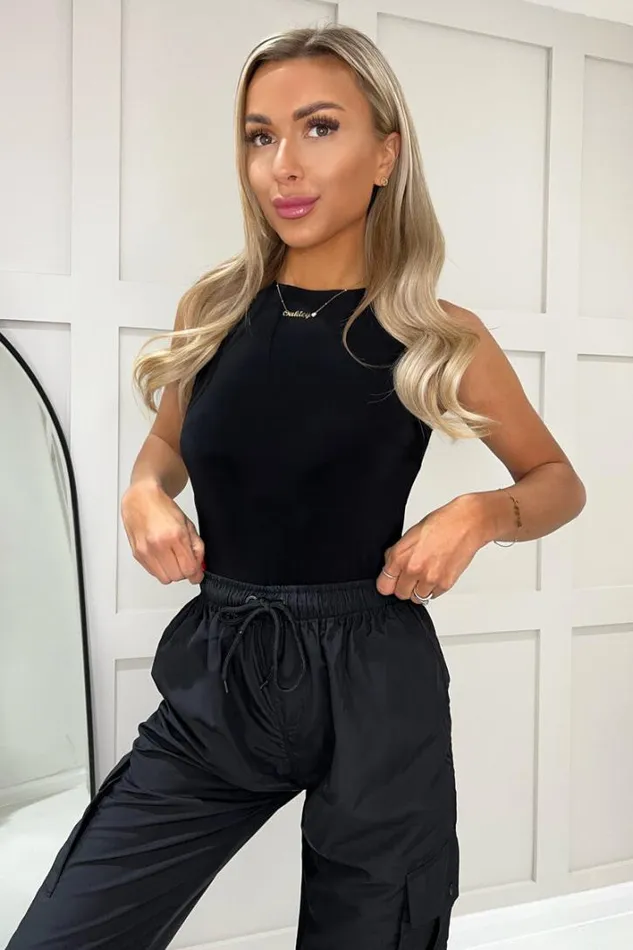 AX Paris Black Round Neck Sleeveless Bodysuit Tops