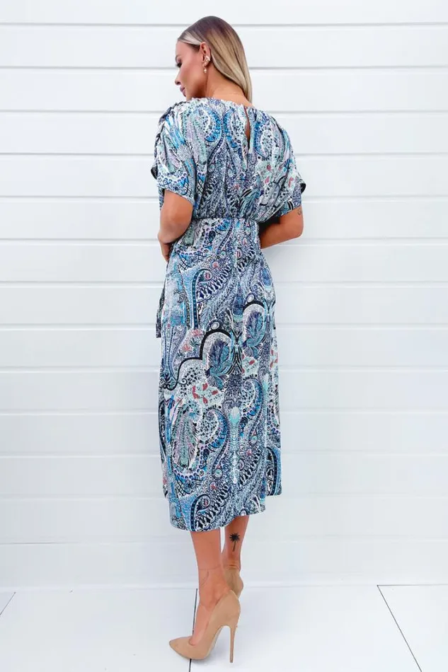 AX Paris Blue Paisley Printed High Low Midi Dress Dresses