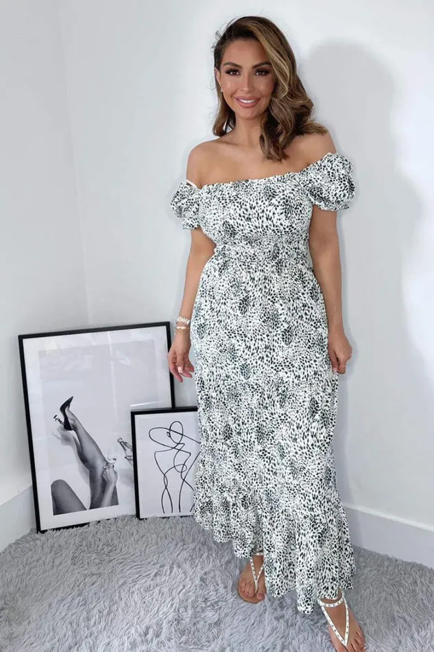AX Paris Cream And Green Printed Elasticated Midi Smock Dress Dresses