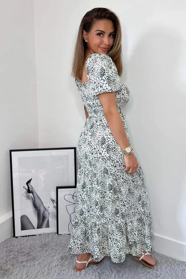 AX Paris Cream And Green Printed Elasticated Midi Smock Dress Dresses