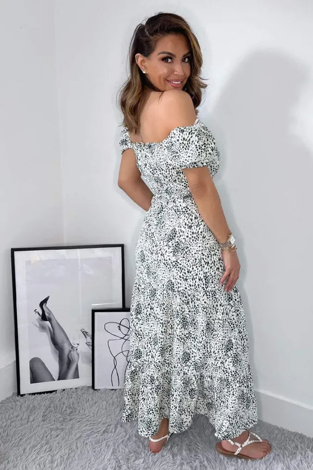 AX Paris Cream And Green Printed Elasticated Midi Smock Dress Dresses
