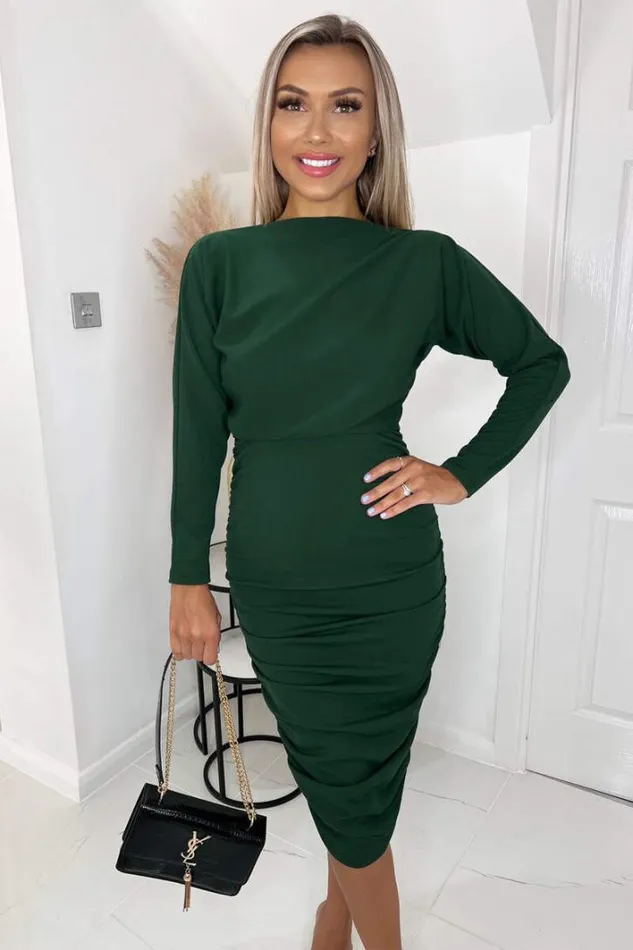 AX Paris Forest Wide Neck Ruched Bodycon Dress Dresses