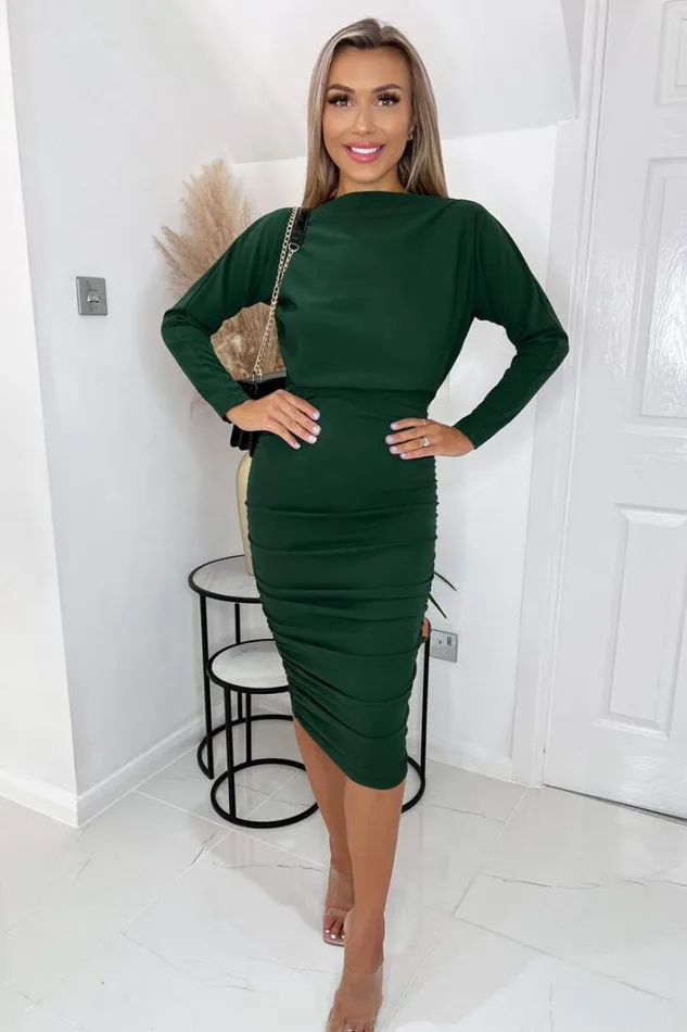 AX Paris Forest Wide Neck Ruched Bodycon Dress Dresses