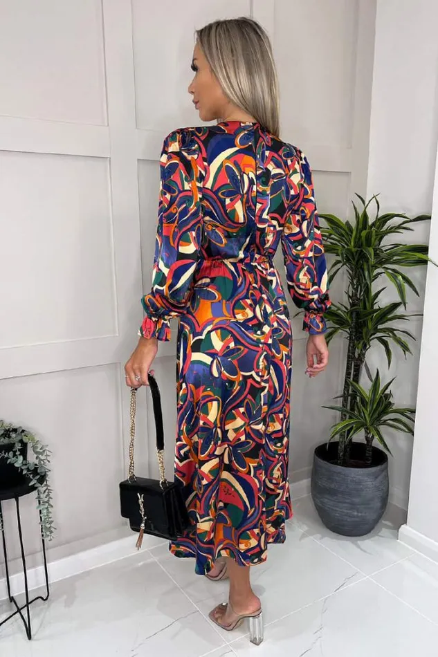 AX Paris Multi Printed Long Sleeve Wrap Over Midi Dress Dresses