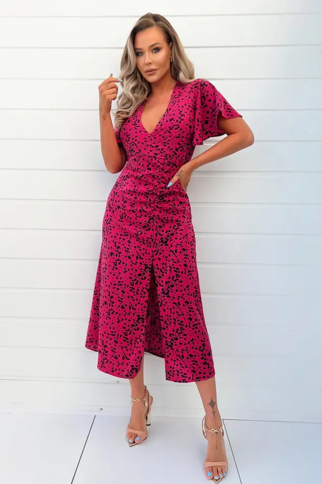 AX Paris Pink And Black Printed Split Skirt Midi Dress Dresses