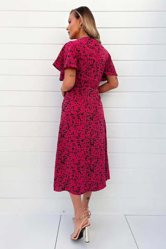 AX Paris Pink And Black Printed Split Skirt Midi Dress Dresses
