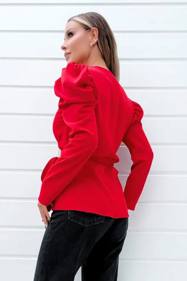 AX Paris Red Belted Wrap Long Sleeve Top Tops